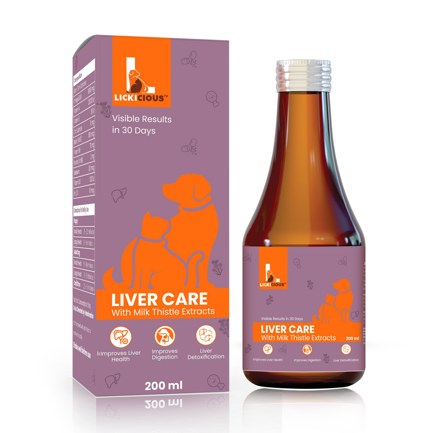 LICKICIOUS Liver Care Syrup with Milk Thistle Extract (Silymarin) Advanced Formula for Liver Support & Liver Detoxification for Dogs & Cat, Chicken Flavour Syrup