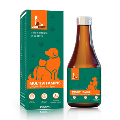 LICKICIOUS Multivitamin Chicken Flavour Syrup with 36 Active Ingredients for Dogs & Cats