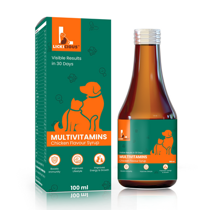 LICKICIOUS Multivitamin Chicken Flavour Syrup with 36 Active Ingredients for Dogs & Cats